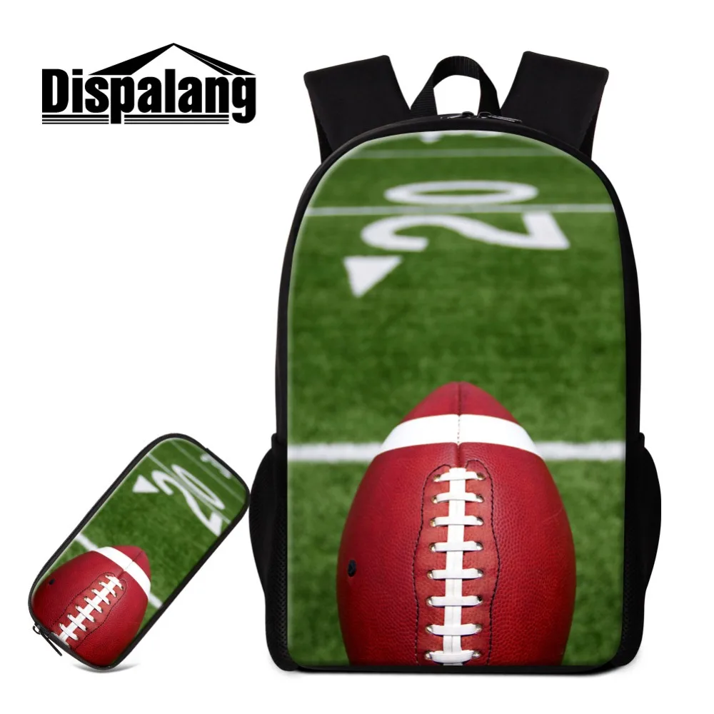 Dispalang Rugbys Backpack for Boys American Footballs Print Lightweight Bookbag Cool School Bag and Pencil Case for Children Kid