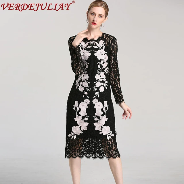 Vintage Dresses Women 2017 Newest Autumn Fashion High Street Lace Vintage Dresses Women 2017 Newest Autumn Fashion High Street Lace Fl Embroidery Hollow Out Top Grade
