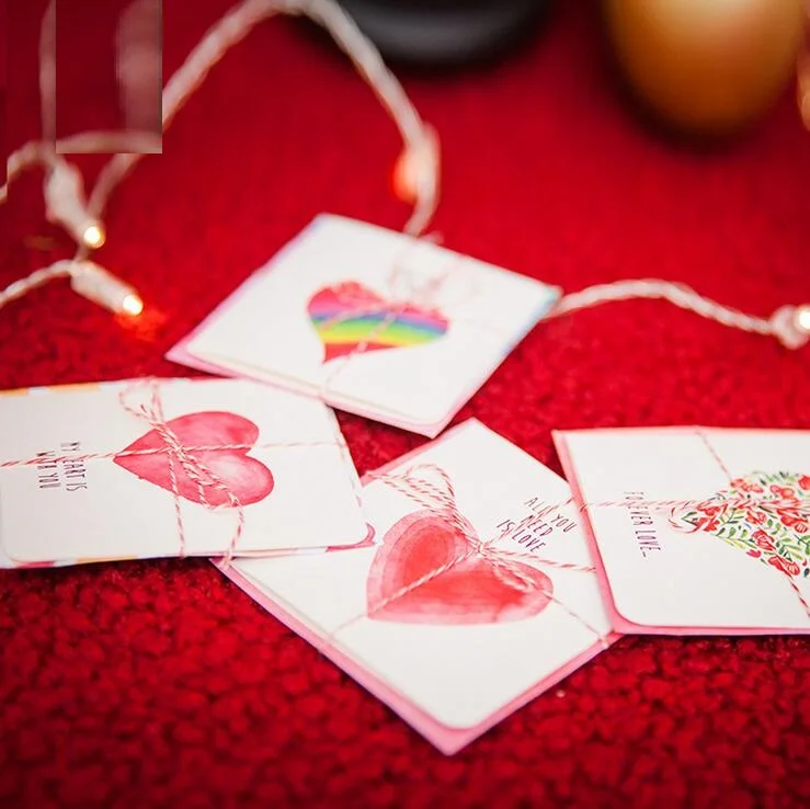

2set/lot Sweet Romantic greeting card set envelope with rope Students DIY cards for Birthday and Valentines' Day Gifts