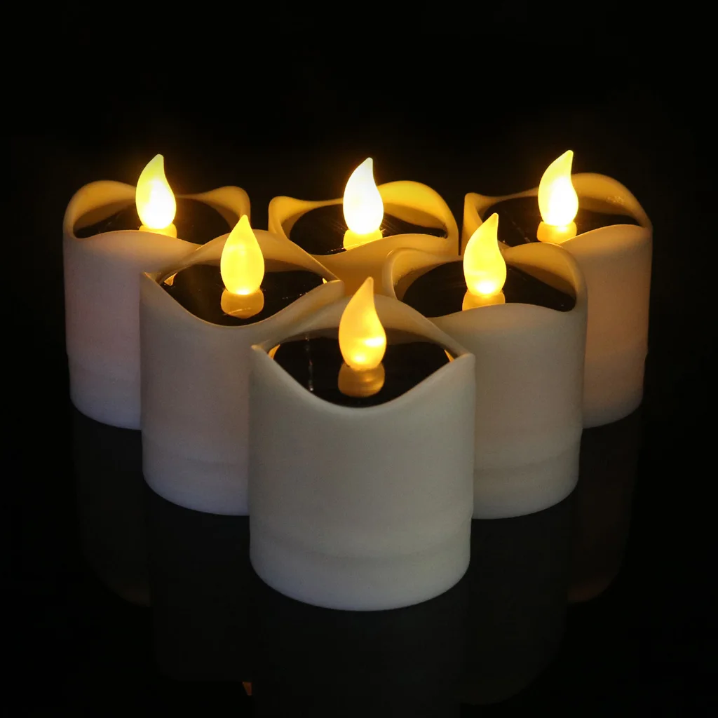 Solar Candles Flameless LED Candle Flickering Tea Light for Valentine Wedding Party Decor, Yellow