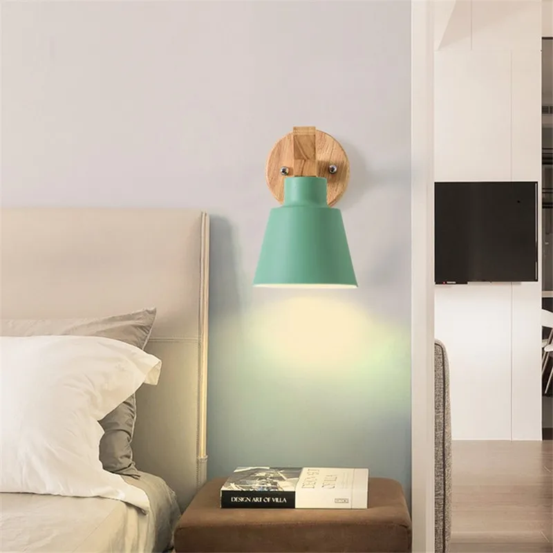 

Simple Modern LED Wall Light Colors Iron Bedside Wall Lamp Wood Wall Sconce E27 Lamps Fixtures Home Lighting Lampara Pared