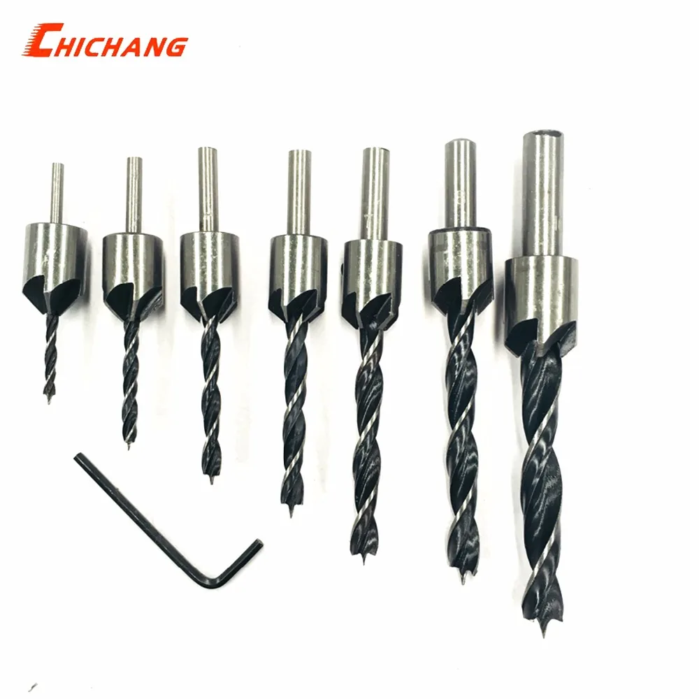 

7Pcs Drills Countersink Drill Bit Set Three Tips Countersunk Head Woodworking Chamfering Device 3,4,5,6,7,8,10mm