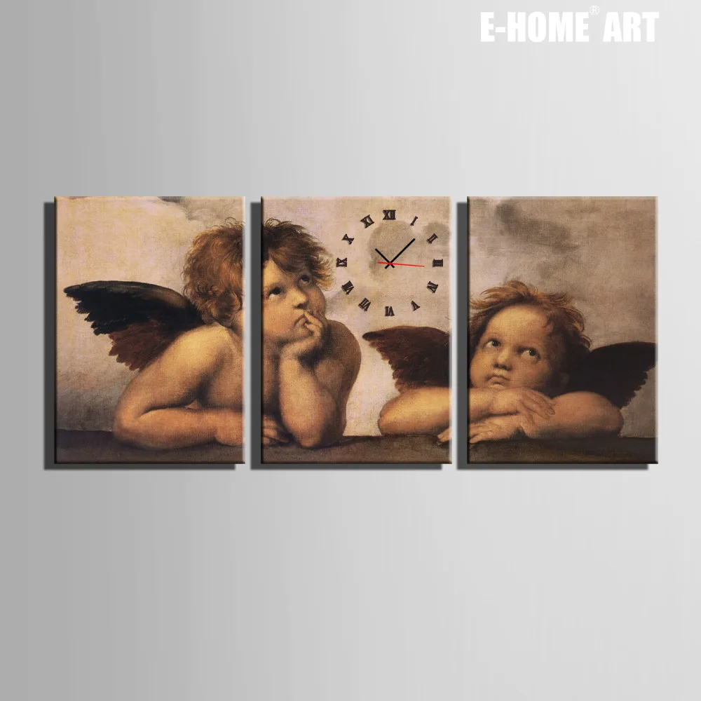 

Free Shipping E-HOME Little Angel Clock in Canvas 3pcs wall clock