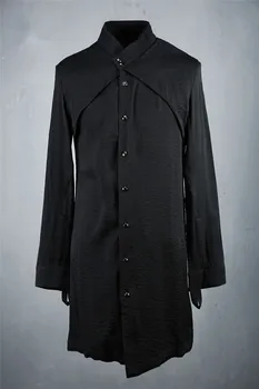 

New spring and autumn young men cotton long-sleeved casual shirt in the long paragraph British shirt hairstylist tide section