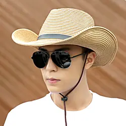 Ковбойская шляпа Для мужчин лето, защита от солнца Модные уличные Панама Мужская Корейская версия соломенный с широкими полями Прохладный
