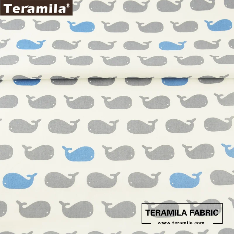 Teramila Fabrics Cotton Twill Tissue Printed Cartoon Blue and Grey Whale Patterns Textile Clothing Bedding Dolls Decoration