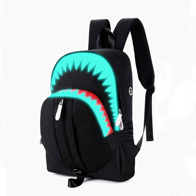 

Men Fashion USB Charging Night Luminous Backpack Women Men Children Student School Bags Shark Laptop Backpack