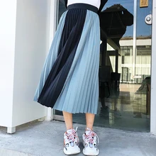 Женский дизайн черно-белая строчка, коллизия цвета, свободный размер, не вызывающая Высокая талия плиссированная юбка