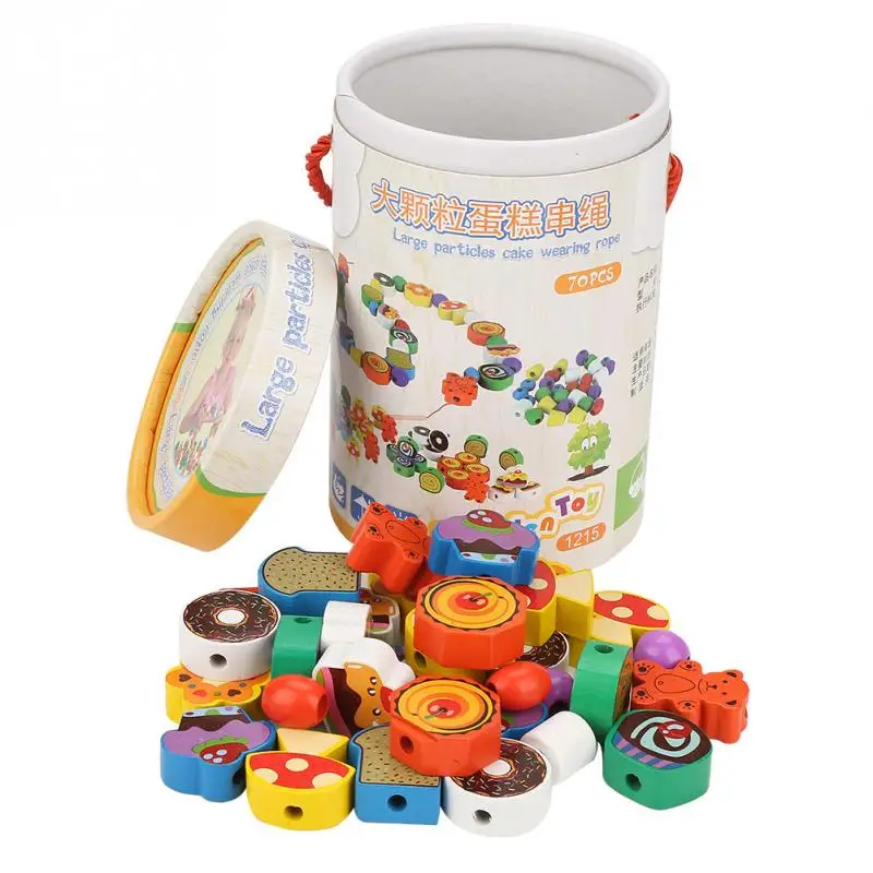 70Pcs/Set Colorful Wood Cake Beads Stringing Threading Beads Game