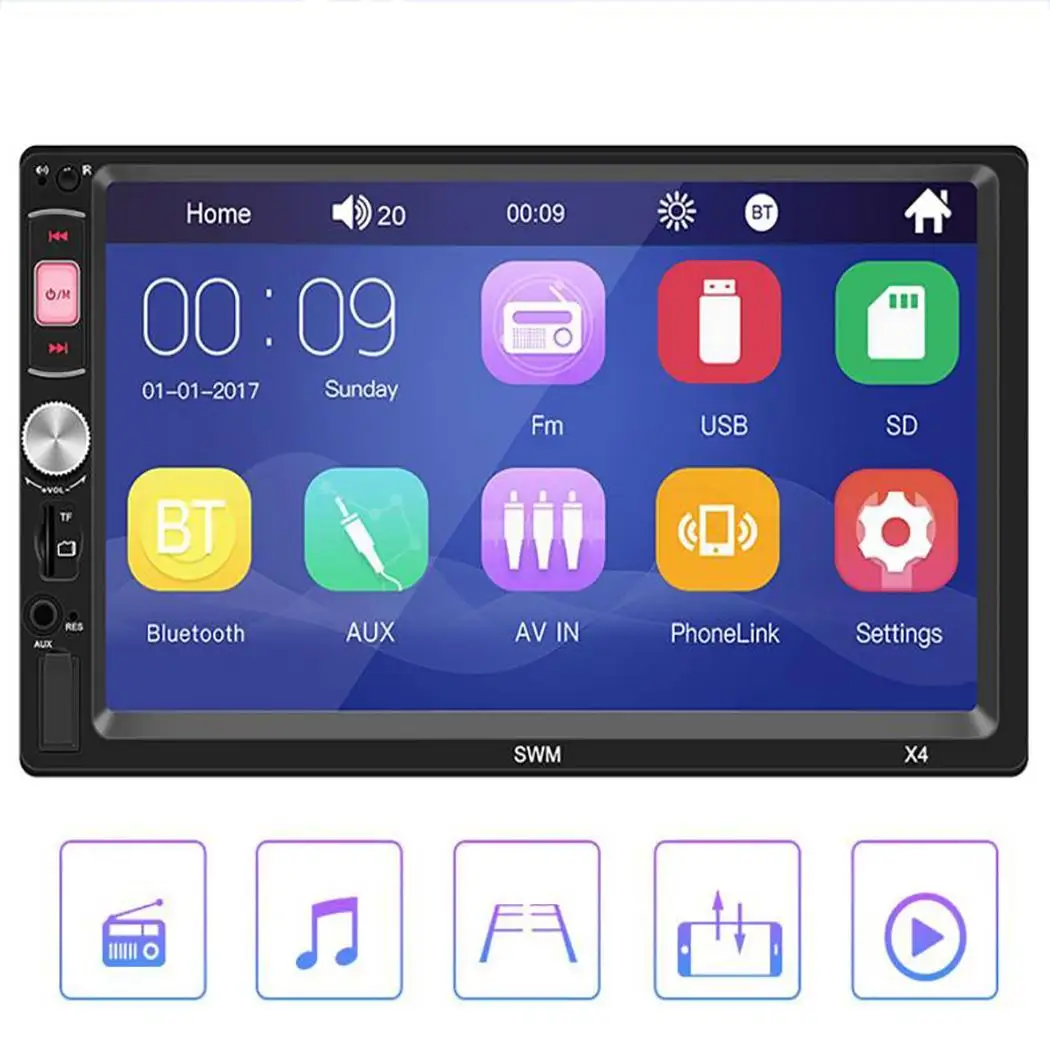 

Bluetooth Car MP5 Player 2 Din 7" Touch Screen Car Stereo Audio Video Player AUX USB FM Radio Auto with Steering Wheel Controls