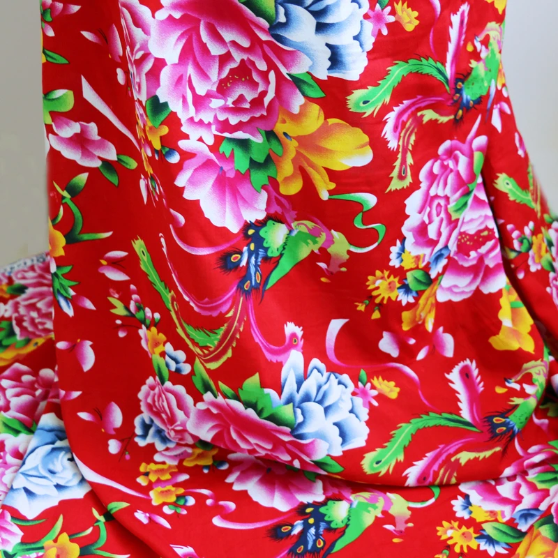 

soft peony phoenix fabric cotton viscose material Chinese ethnic rayon tissu