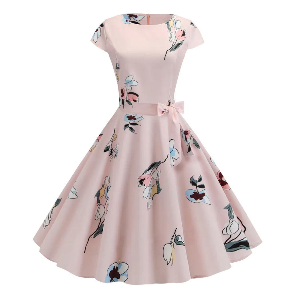 Женское платье женское винтажное Цветочное платье с О-образным вырезом, вечернее платье с принтом для выпускного вечера, платье для вечеринки vestidos, большие размеры