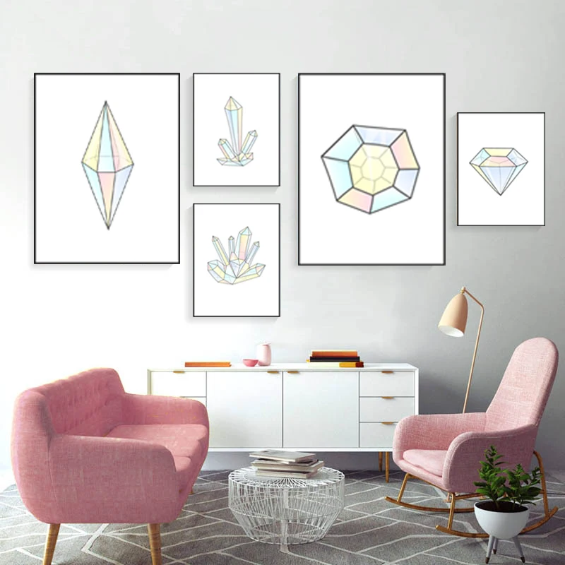 Us 3 44 54 Off Nordic Minimalist Colorful Geometry Diamond Crystal Canvas Painting Poster Print No Frame Scandinavian Living Room Decoration In
