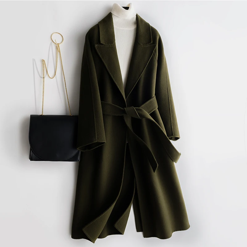 ZEHANGSEAWomen's Long Cashmere Coat simple Monochrome Thick Coat autumn and Winter coat Hot sale