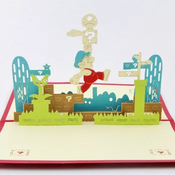 

Qubiclife 3D stereo card super Marie Mario three-dimensional paper cards postcards