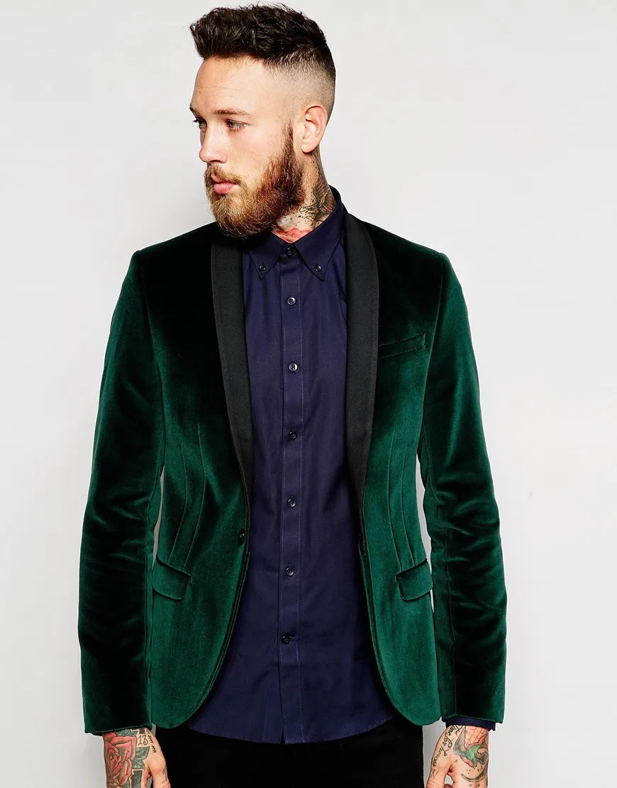Green-Velvet-Groom-Tuxedos-Slim-Fit-2-Pieces-Jacket-Pant-Tie-High-Quality-Custom-Made-Men