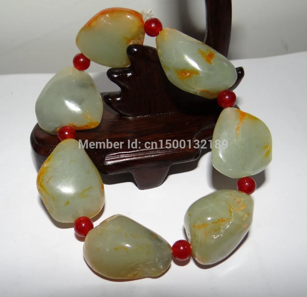 

xd 001943 Chinese Nature Hetian Nephrite Raw Jade Men's Beads (A0427) Bracelets -Bride jewelry free shipping