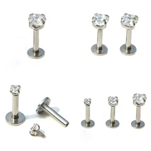 ZN 1 Pc Silver Labret Lip Ring Zircon Anodized Internally Threaded Prong Gem Monroe 16G Tragus