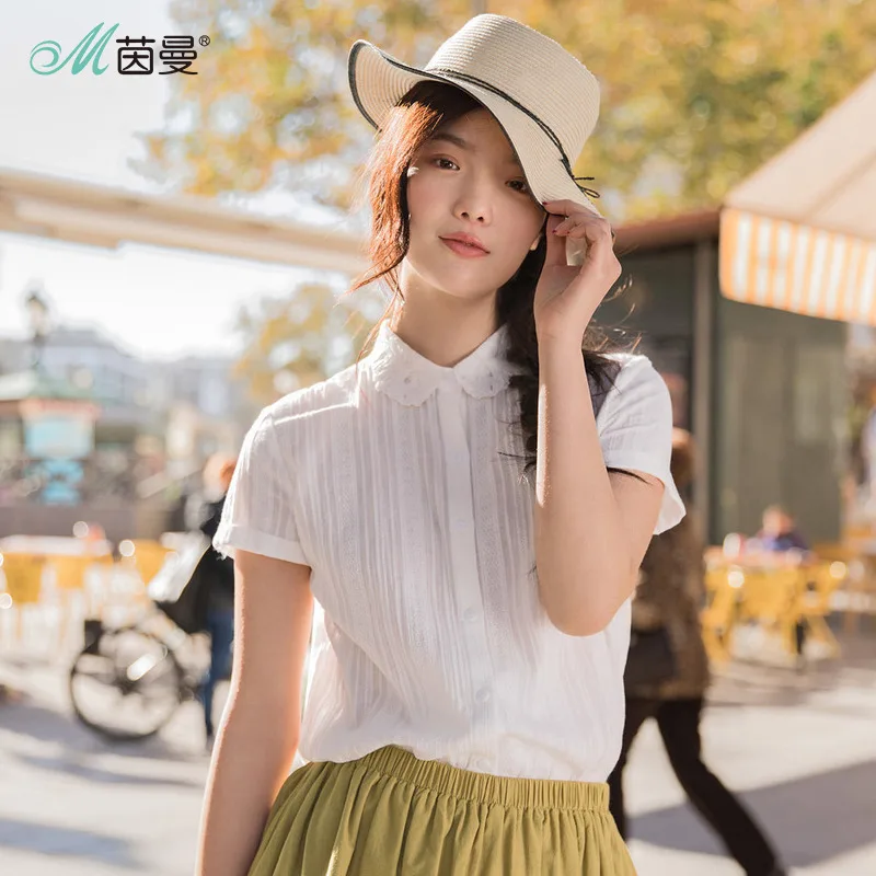 Acheter INMAN Été Assortie Entaillé Col Chemisier 2018 Nouvelle Arrivée Blanc Patchwork Style Femmes Blouse Office Lady Chemise À Manches Courtes