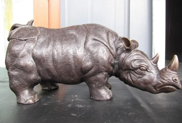 

USPS to USA S0181 Chinese Superb Bronze Copper Carved rhinoceros Rhino Statue (B0413)