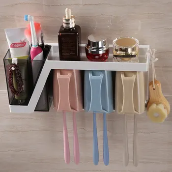 

Multi-function toothbrush rack no trace suction wall type free punching cup toothbrush organizer set tool ZP3111555
