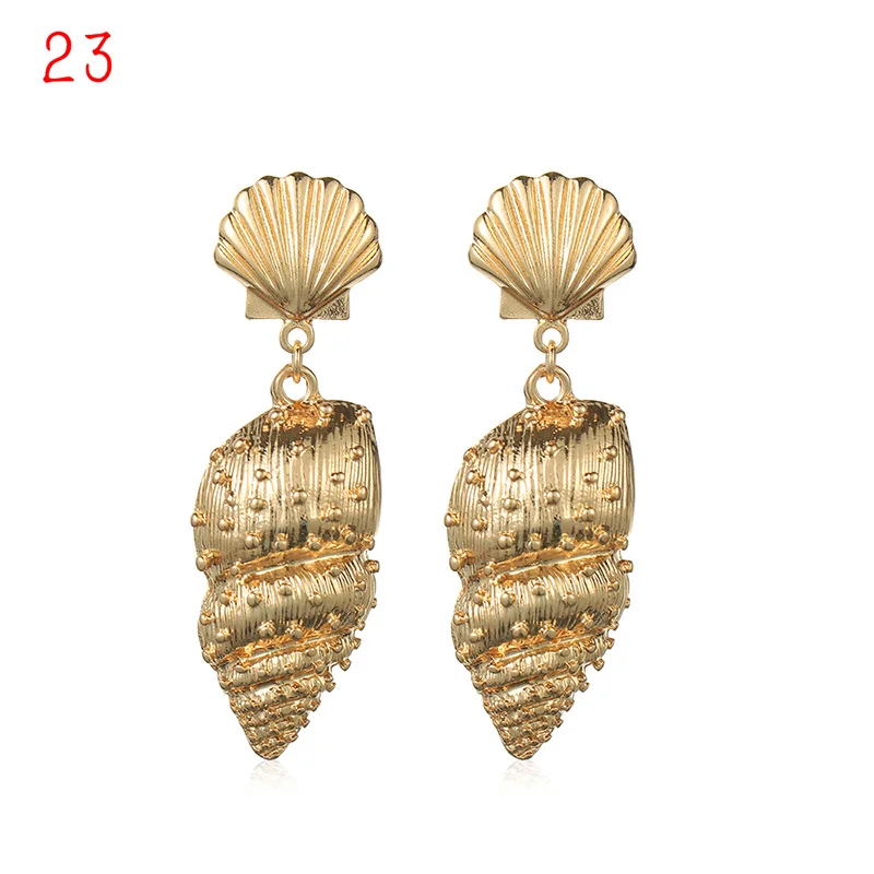 1Pair Summer Retro Fashion Shell Earrings Women Gold Color Geometric Irregular Starfish Conch Statement Jewelry Accessories - Окраска металла: 23