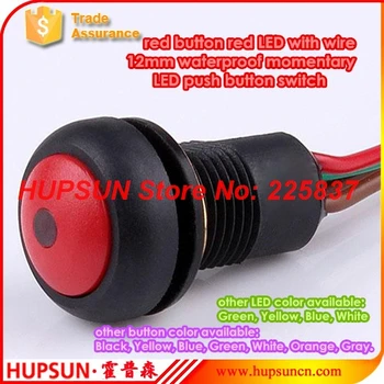 

10pc waterproof red button red LED 12mm mini lighted momentary push start switch electric push button switch plastic pushbutton