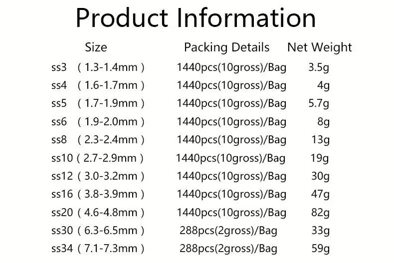 sizes list42