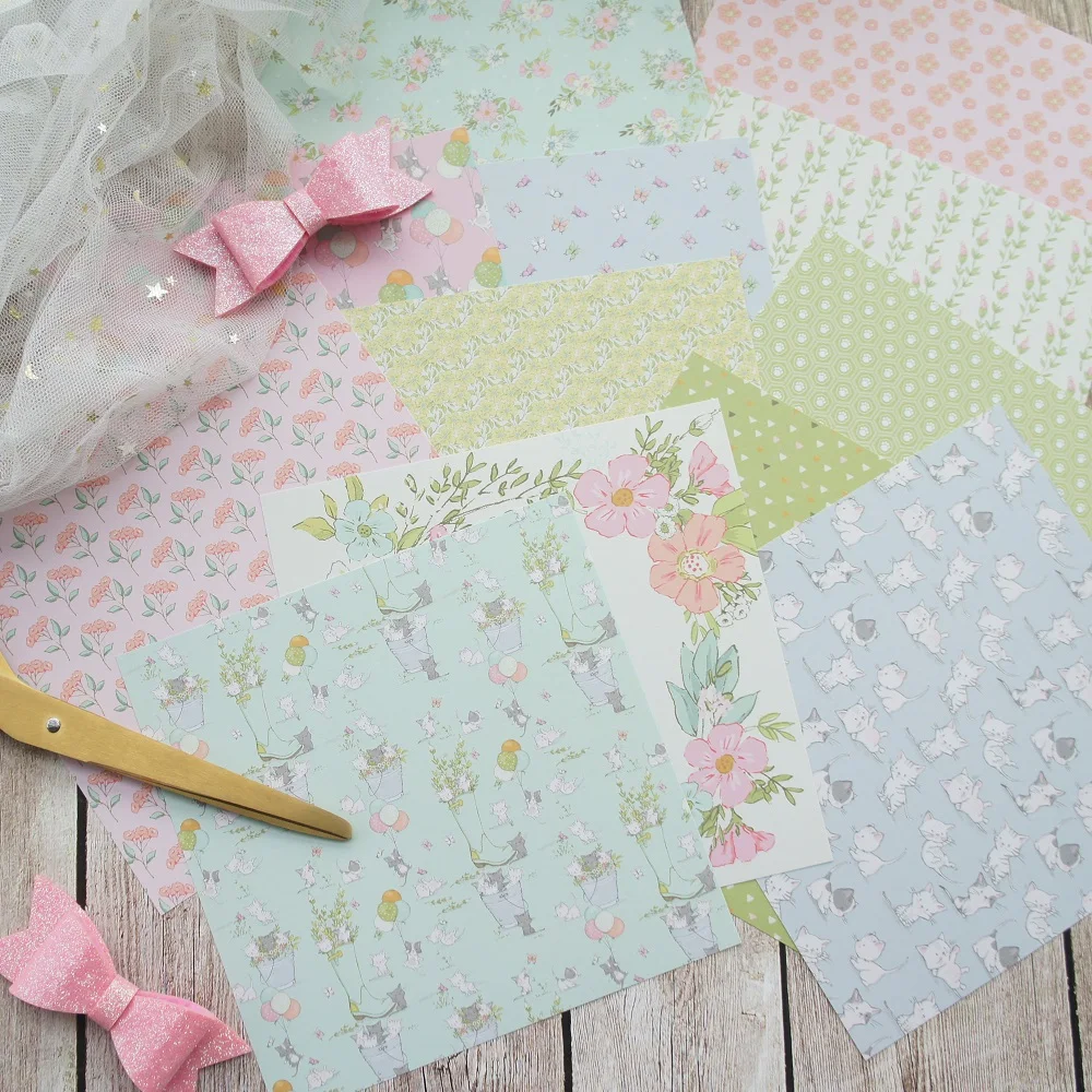 

24 sheets DIY 12 style 15.2*15.2cm happy cat and green garden theme craft paper scrapbooking creative paper DIY gift use