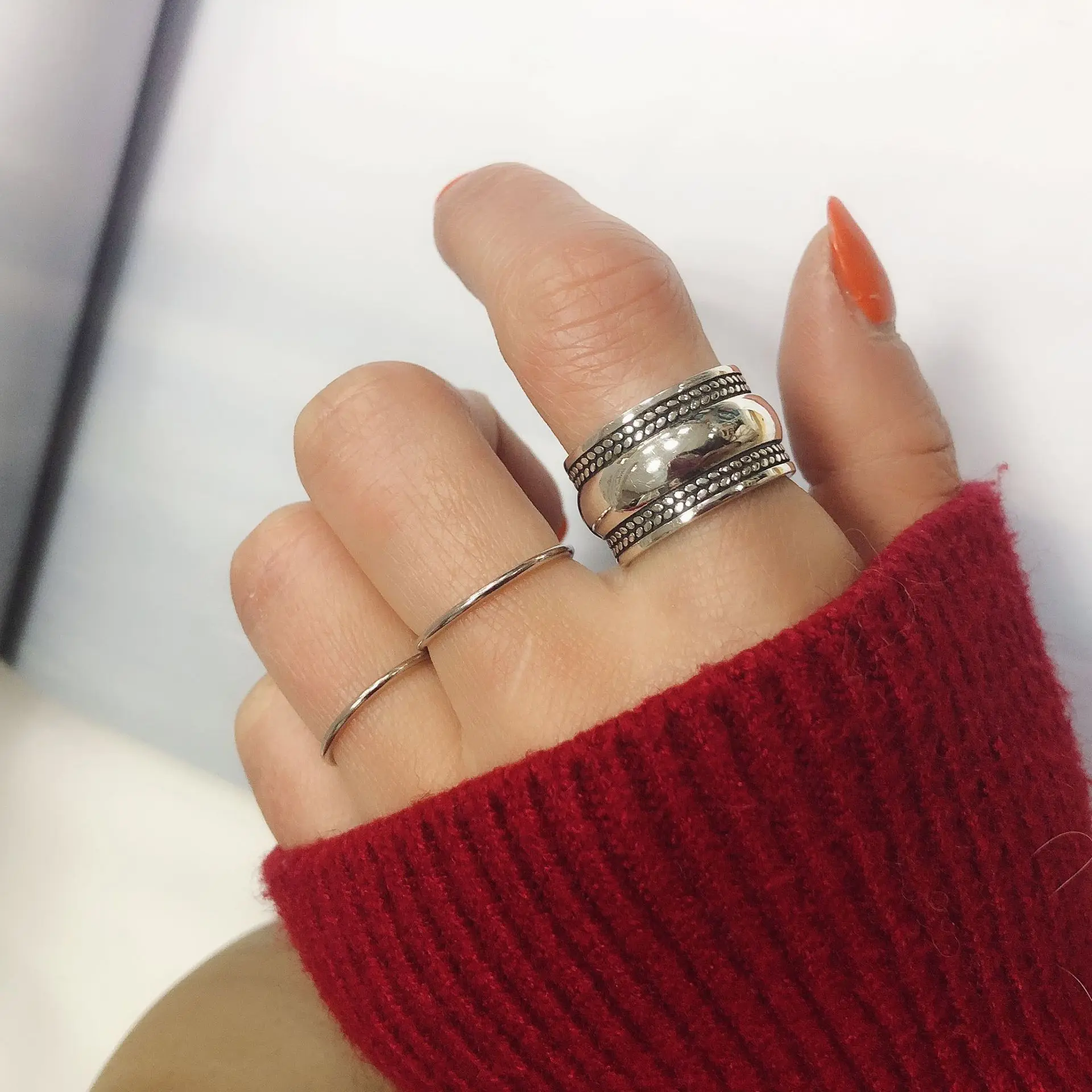 Винтаж 925 пробы серебряные круглые большие кольца для мужчин женщин Открытие палец Ювелирные Изделия Bague anillos mujer anel