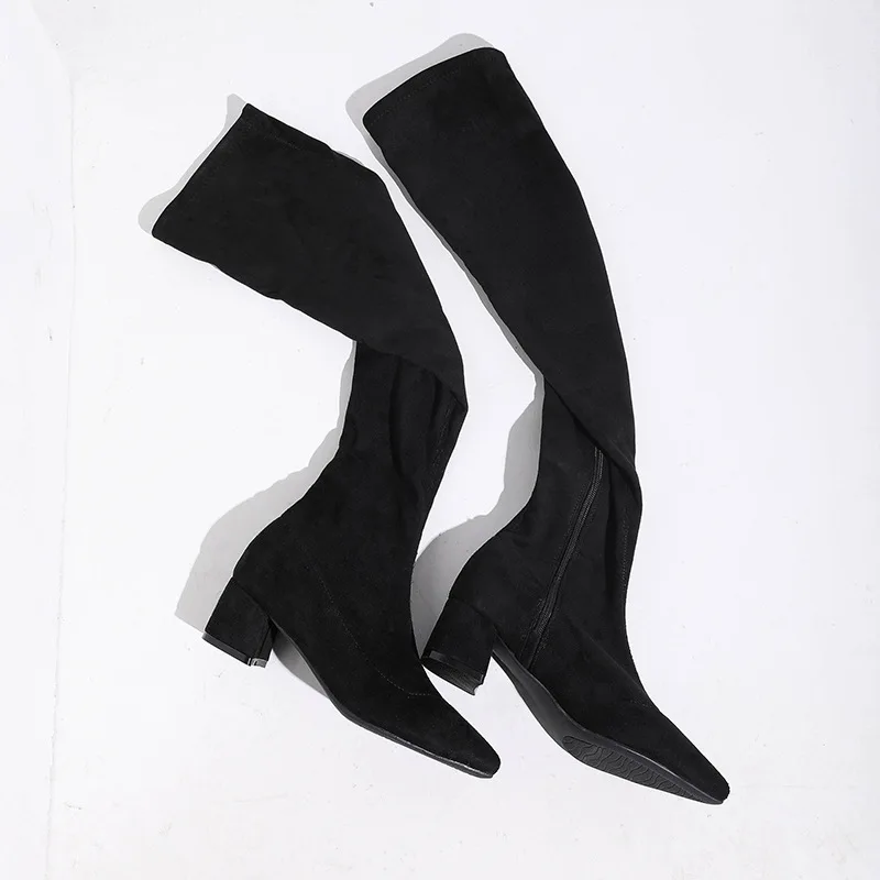 Plardin/женские модные зимние сапоги Martin выше колена; женская обувь; женские зимние сапоги с острым носком на квадратном каблуке