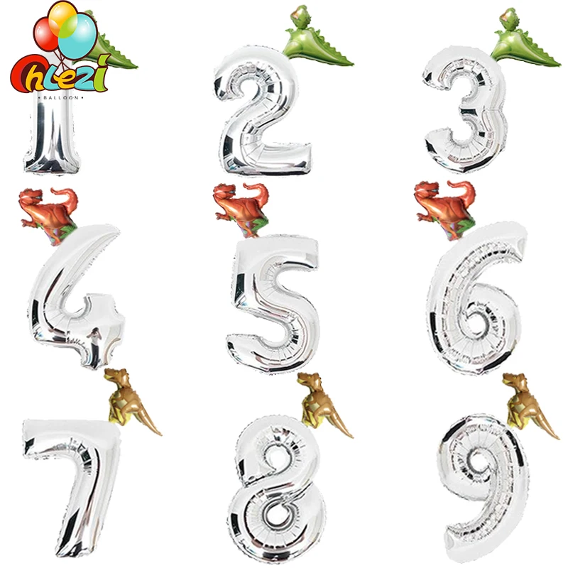 2pcs Dinosaur foil Helium Cartoon figure balloons 1 2 3 Boy' Birthday decoration kids' toys Dinosaur funny gifts Baby shower