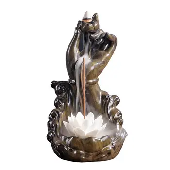 

Ceramic Backflow Incense Burner Portable Porcelain Censer Tathagata Buddha Lotus Incense Cones Stick Holder Home Bouddha Decor