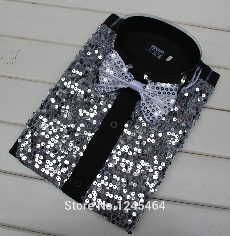 S-2XL 4 вида цветов 2015men рубашка хлопковые рубашки с длинным рукавом модные блестящие Блёстки платье рубашка дружки Свадебные Танцы одежда