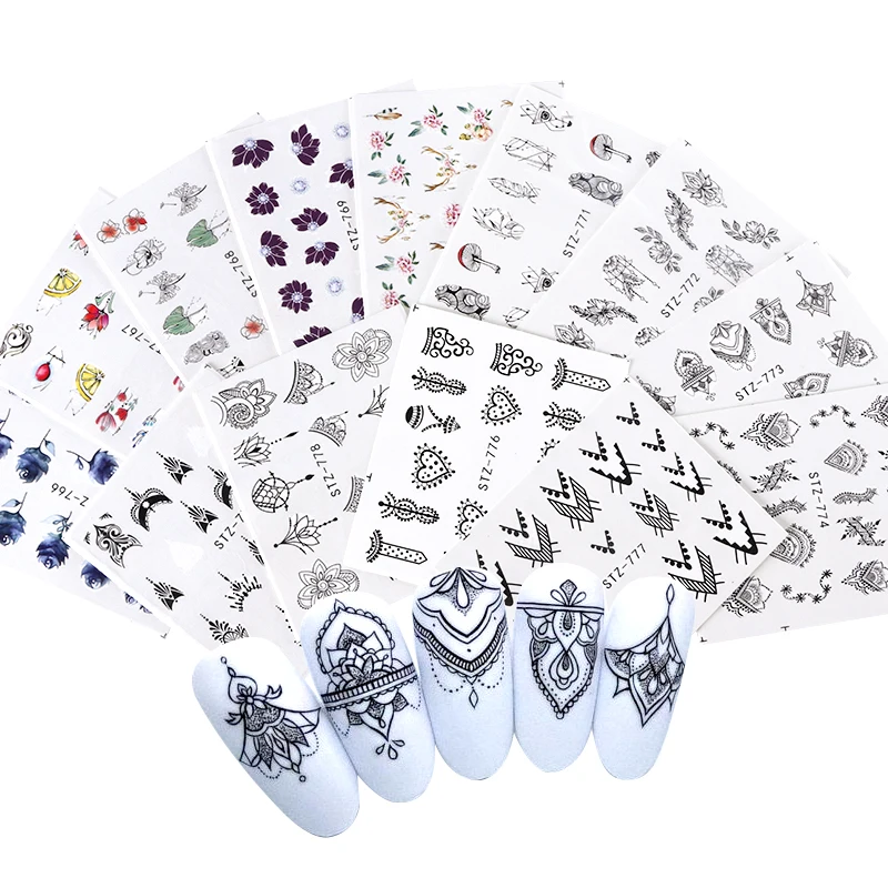 13 шт черный набор наклеек для ногтей переводные наклейки для дизайна ногтей слайдеры Ловец снов дизайны маникюрные украшения TRSTZ766-778