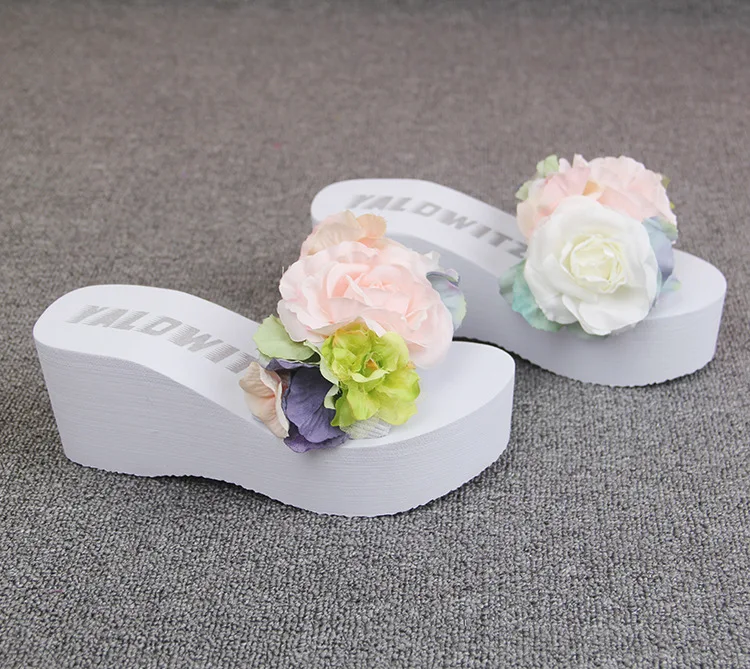 Womens New Handmade Flowers White Flip Flops Wedges Shoes Online Sale Slipper Beach Sandals Cheap61