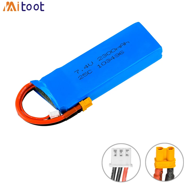 

Rc Lipo Battery 7.4V 2300mAh 2S 35C Li-po Rechargeable Battery with XT30 Plug for MJX Bugs 3/6 B3/B6 RC Drone
