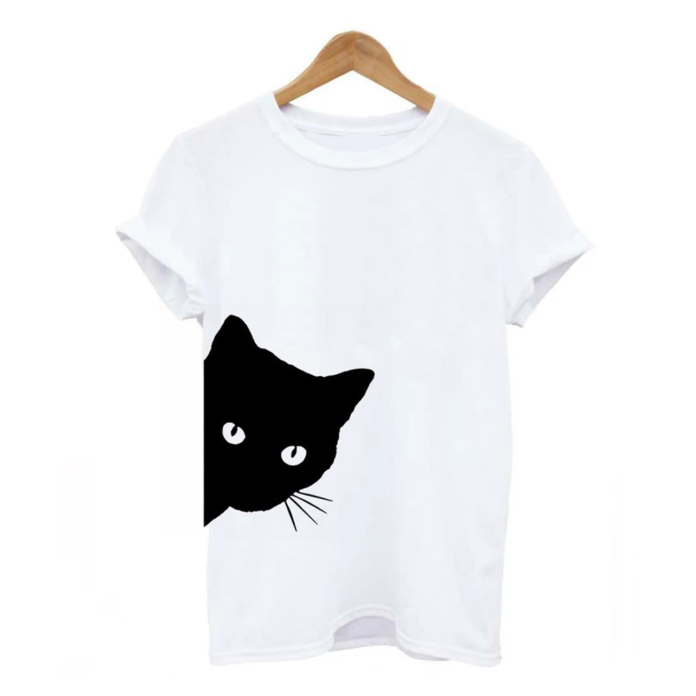 لطيف القط تصميم تيشيرت بأكمام قصيرة طاقم الرقبة القطن الرجال النساء الصيف أعلى الأزياء المحملة 2019