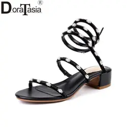 Doratasia/бренд Дизайн Малыш замши на среднем квадратном каблуке с отделкой бисером сплошной женская обувь самого высокого качества
