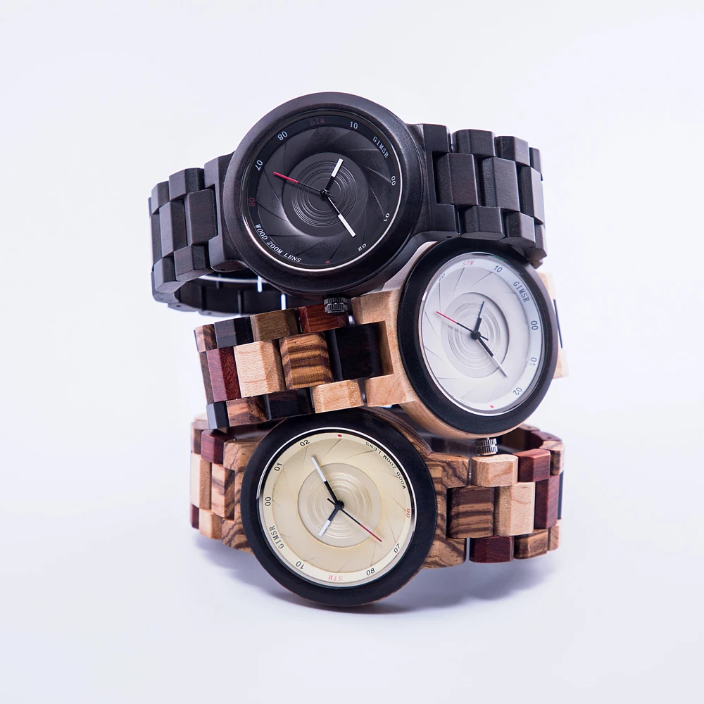 

Men`s Wooden Watch Men Luxury Unique Camera Style Wood Quartz Watches Mans Casual Fashion Great Gift For Man Relogio Masculino