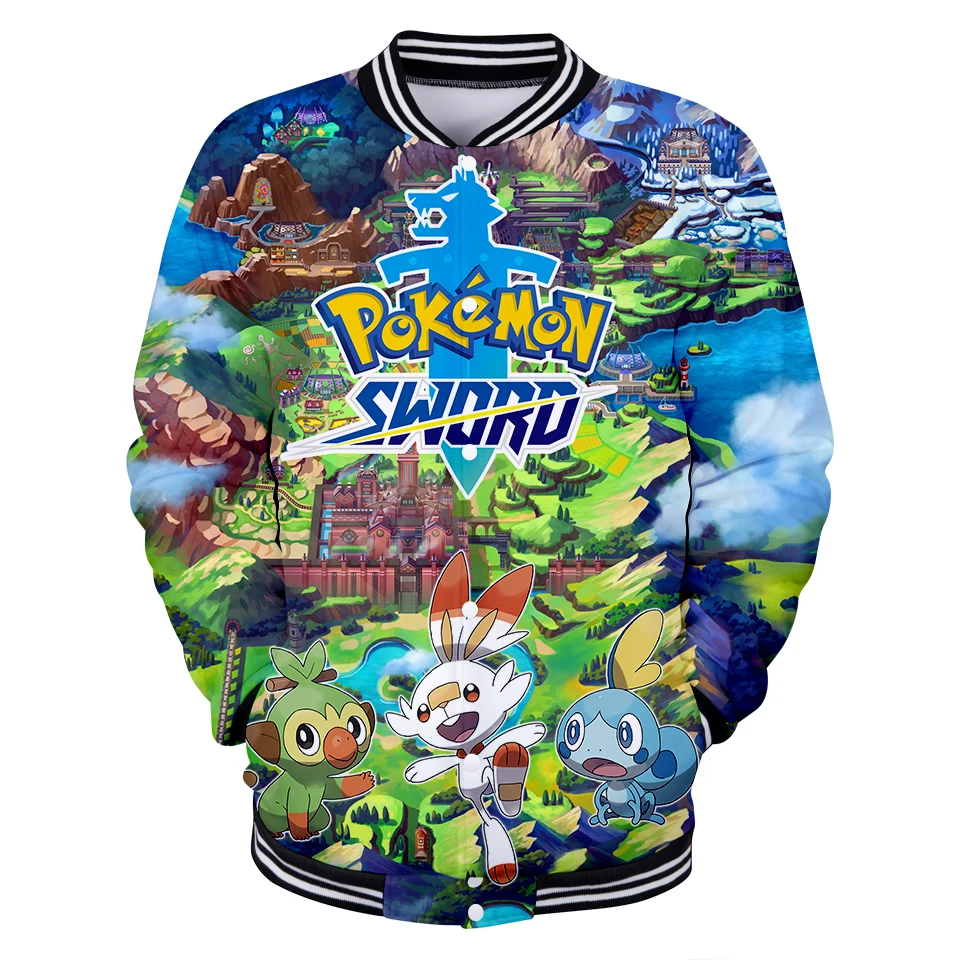 Autumn Winter Anime Cartoon Pokemon Sword And Shield 3D Baseball Jackets Men Women Casual Harajuku Pokemon Go Hoodies