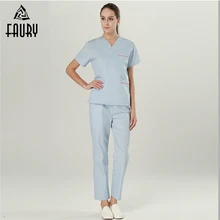 Для женщин больница Рабочая Униформа костюм медика Комплект V образным вырезом короткий рукав Топ и штаны медсестра стоматологическая клиника одежда для хирургов комбинезоны