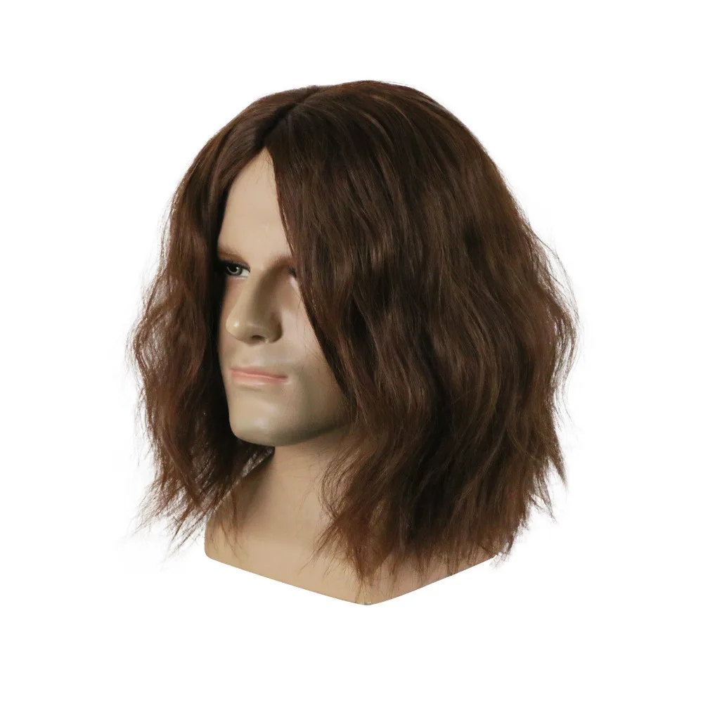 Captain America Civil War Winter Soldier Bucky Barnes Costume Cosplay Dark Brown Wigs Party Halloween Hair Toupee (7)