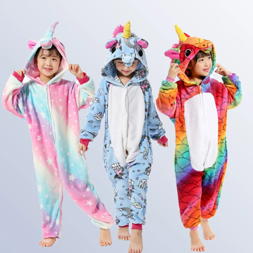 Unicorn Pajama for Boys Girls 4 6 8 10 12 years Unicorn Animal Pegasus Cosplay Kids Pajamas children clothes winter sleepwear