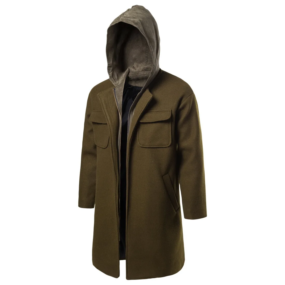 

Winter Jacket Men's Fashion Casual Slim Woolen Coat Men's Jacket Hooded Long Coat Men's Jacket