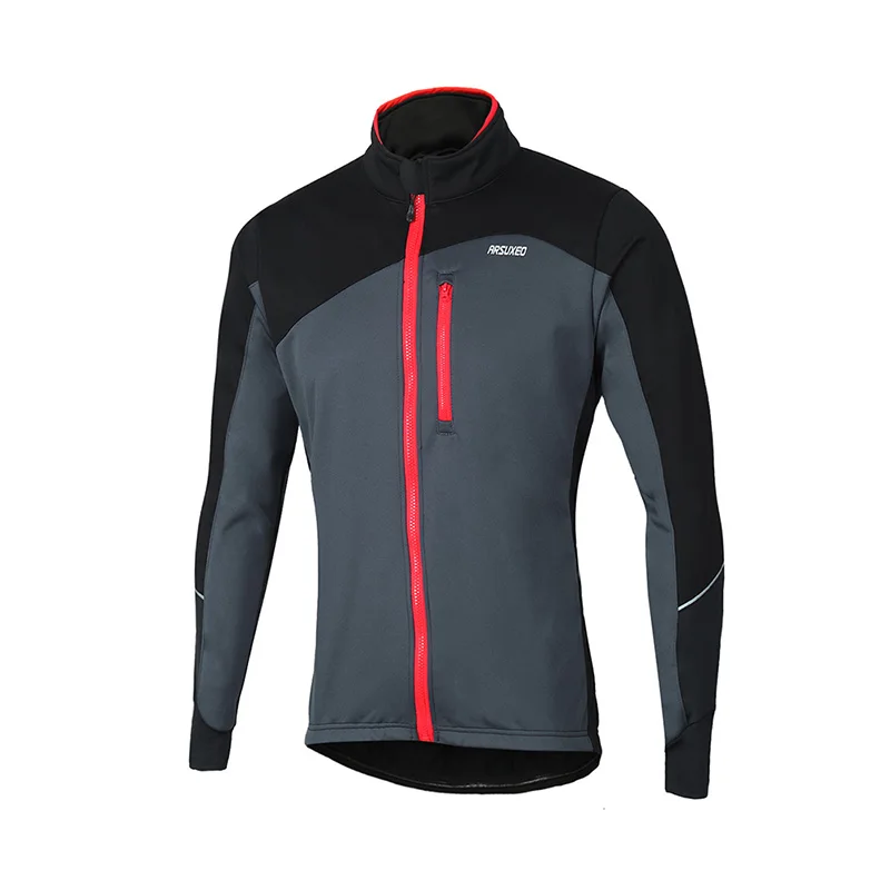 

ARSUXEO Men Cycling Jacket Winter Thermal Fleece Warm Up MTB Bike Jacket Windproof Running Clothing Reflective Cycling Coat