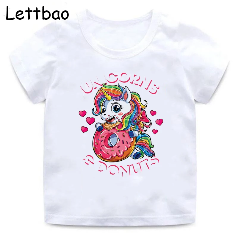 Детская футболка с принтом единорога и русалки для мальчиков и девочек от 2 до 12 лет, Повседневная хлопковая футболка для балета, танцовщицы, единорога, Пончика, Топ