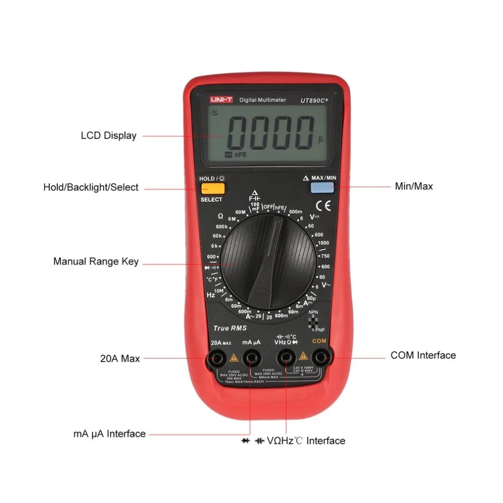 

Digital Multimeter Multimeters Multi Meter Diode Tester UT890C+ True RMS C/F Temperature Capacitance Frequency with 6000 Counts