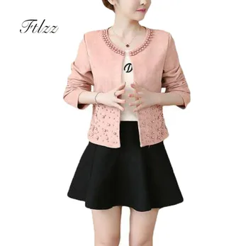 

Spring Autumn Short Jacket Women Slim Long Sleeved Solid Bead Pink Coats Ladies Plus Size 4xl Black Suede Outerwear Fashion Tops