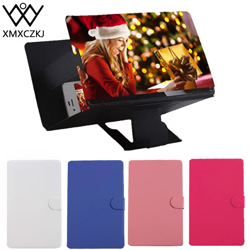 

XMXCZKJ PU Leather Mobile Cell Phone Case Screen Enlarged Expander Magnifier 3D Amplifie Stand For Folding Ring Desk Holder Car